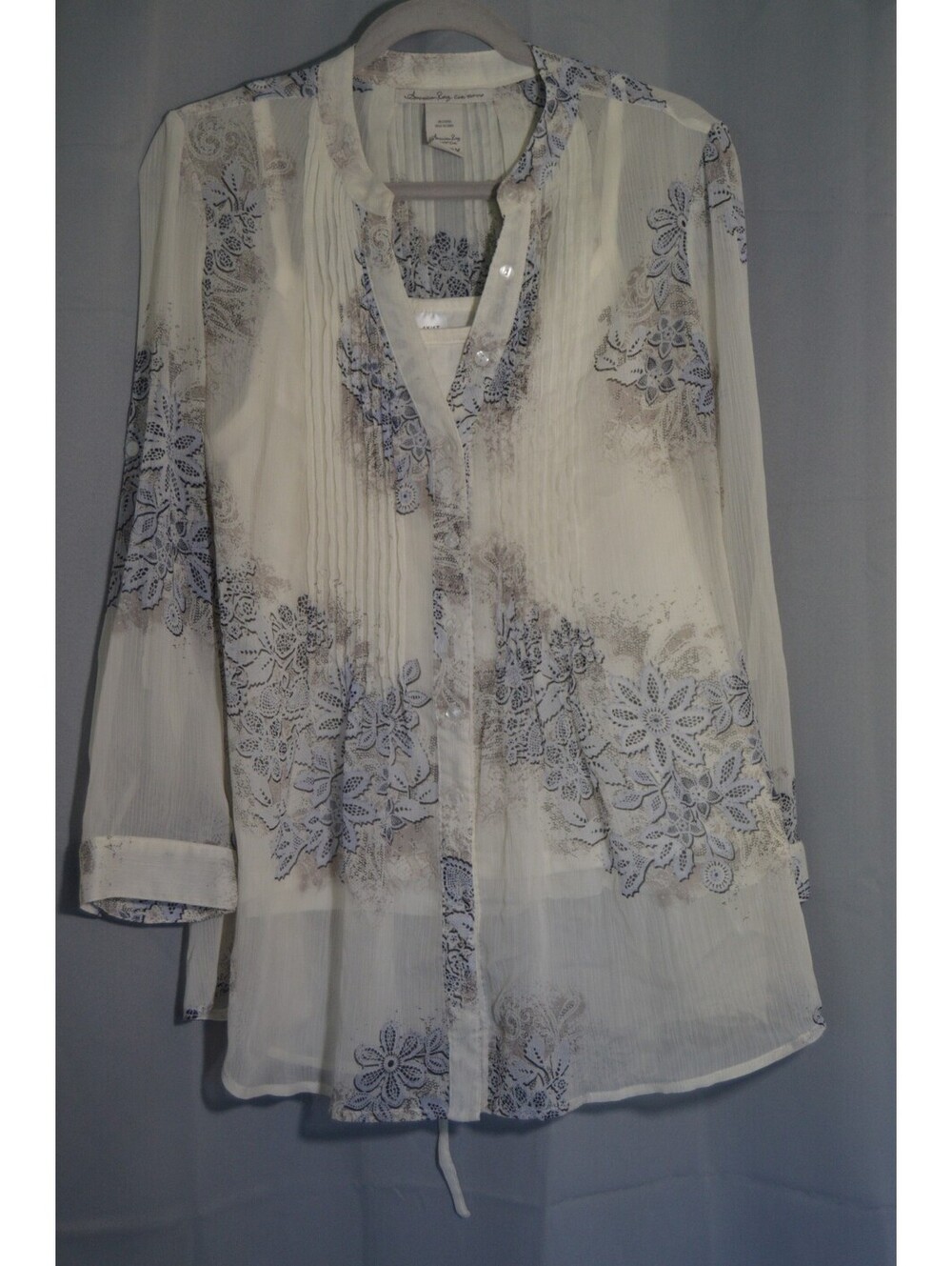American Rag Women's Sheer Floral Print Button-Up Blouse Size 0X